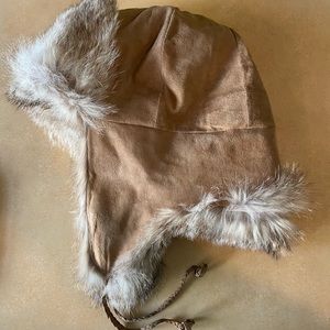 Rabbit fur/leather trapper hat